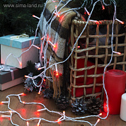 Гирлянда "Нить" 5 м , IP20, белая нить, 50 LED, свечение красное, 8 режимов, 220 В