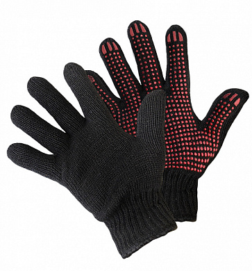 Перчатки вязаные двойные, с ПВХ-точкой, 95г, черные