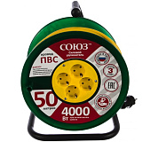 Удлинитель на катушке 50м-16А  4 гнезда с/з 3700 Вт Союз(уп.1 шт)  