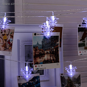 Гирлянда "Нить" 4.5 м с насадками "Прищепки-ёлочки", IP20, прозрачная нить, 20 LED, свечение белое, 