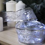 Гирлянда "Нить" 9 м с лентой "Снежинки серебристые", IP20, прозрачная нить, 72 LED, свечение белое, 