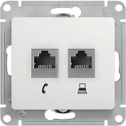 Розетка СП SchE GLOSSA комп.(механизм)+ телеф. 2-м СП Glossa RJ11 + RJ45 бел. Р