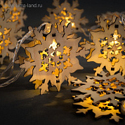 Гирлянда "Нить" 4.5 м с деревянными насадками "Снежинки", IP20, прозрачная нить, 20 LED, свечение тё