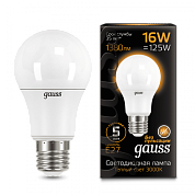 Лампа Gauss LED A60 16W E27 3000K 1/10/50