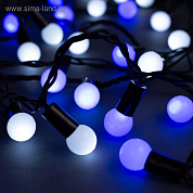 Гирлянда "Нить"10 м с насадками Шарики 1.5 см,IP44,тёмная нить,100 LED,свеч. бело-синее, мигание220В
