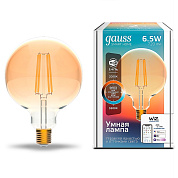 Лампа светодиодная филаментная Gauss Smart Home DIM+CCT E27 G95 Golden 6,5 Вт 2000-5500 К 1/40