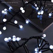 Гирлянда "Нить" уличная, УМС, мишура шарики 3 м, LED-288-220V фиксинг, нить тёмная, свечение белое