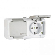 Розетка IP54 ОП EKF Мурманск 2-местная 16А с зазем. с кр. IP54 сер. с защ. штор. 