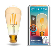 Лампа светодиодная филаментная Gauss Smart Home DIM+CCT E27 ST64 Golden 6,5 Вт 2000-5500 К 1/10/40